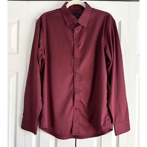 Flex Dress Shirt Mens Size M Maroon Luxury Collection Button-up Long Sleeve - Picture 1 of 7